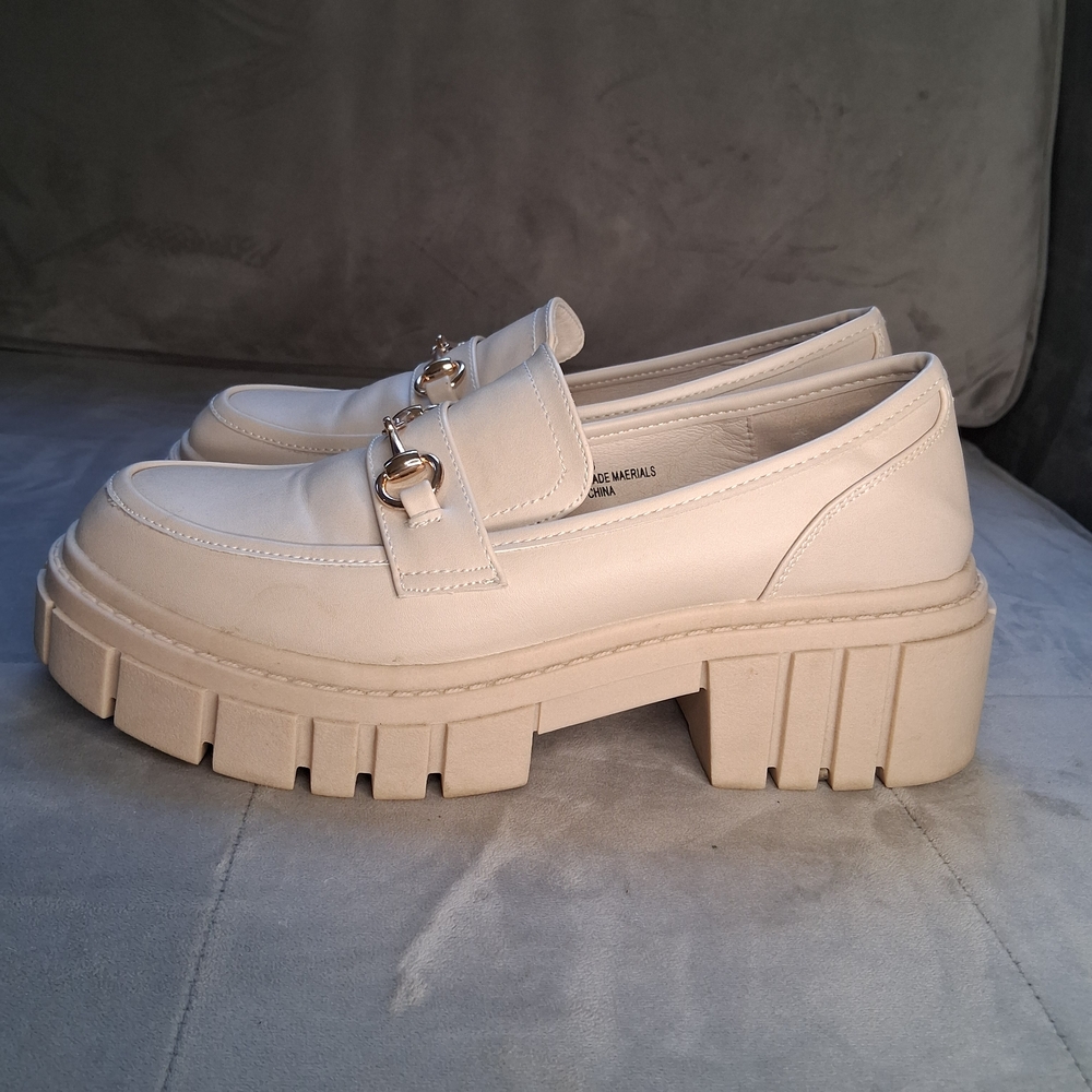 Steve Madden Approach Chunky Platform Loafers - Cream Gold Horsebit Size 7.5 - Picture 8 of 15